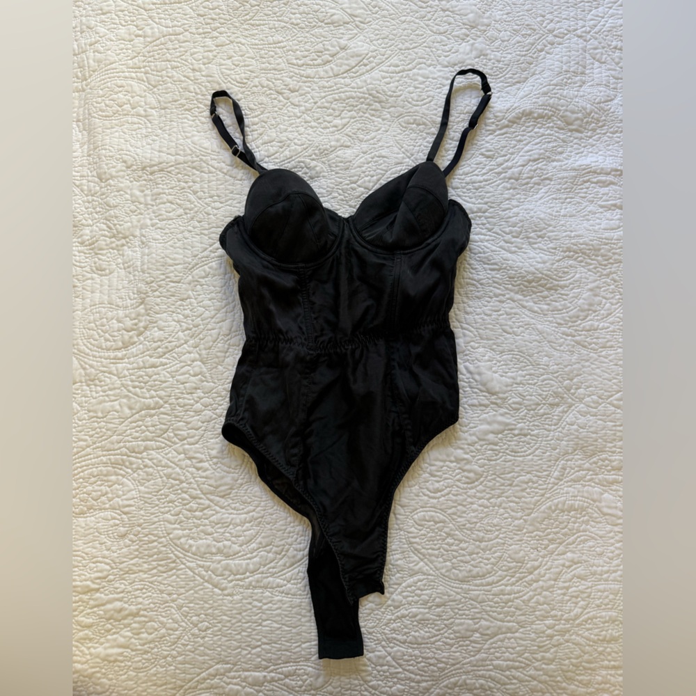 Fleur du Mal Midnight Black Silk Bodysuit sz S
